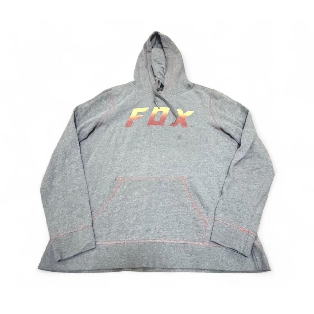 Y2K Fox Racing Women's Large Gray Pullover Hoodie Gradient Logo Moto Sweatshirt